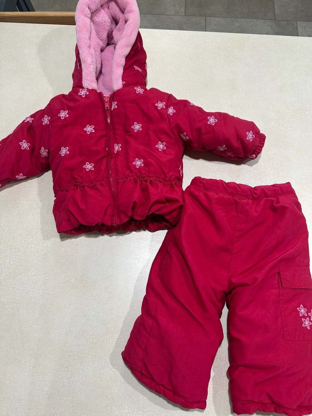 absorba Baby Girl 2-Piece Winter Snowsuit Puffer Jacket and Pants Set Pink 12M